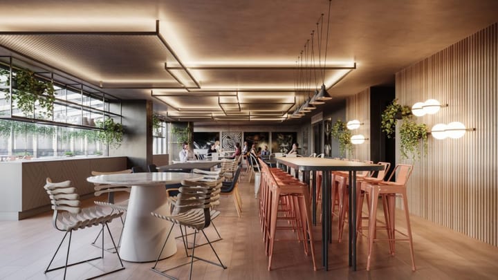 Restaurant and shared dining space at Connect Beira Mar