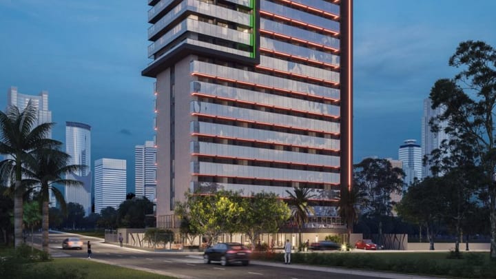 Evening exterior view of Connect Beira Mar