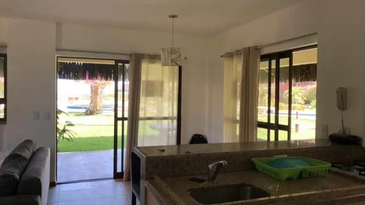 Kitchen counter facing the garden terrace
