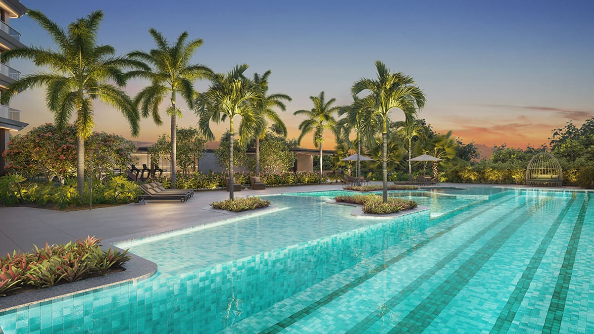 Resort-style swimming pool and landscaped gardens at The Dream in Meireles