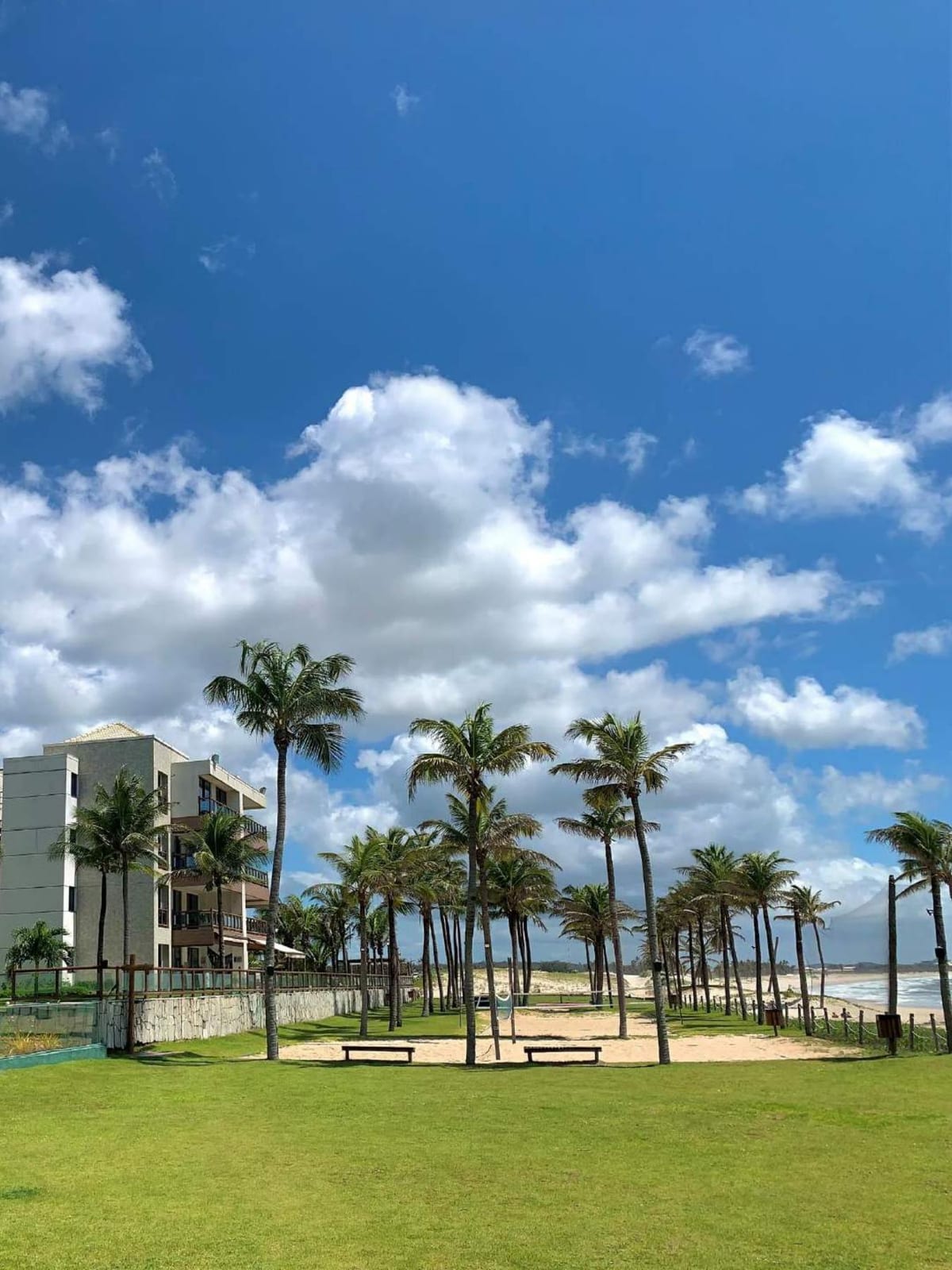 Landscaped beachfront lawn and palms at Wai Wai Cumbuco